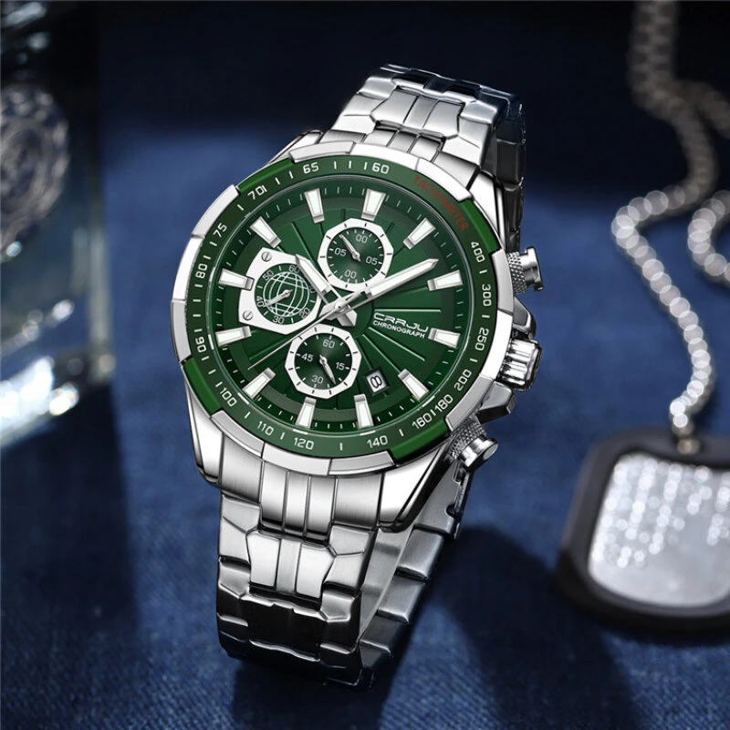 CRRJU Business Men's Watches Fashion Luxury Stainless Steel Quartz Watches Waterproof Chronograph Multifunctional Watches (image for) CRRJU Business Men's Watches Fashion Luxury Stainless Steel Quartz Watches Waterproof Chronograph Multifunctional Watches