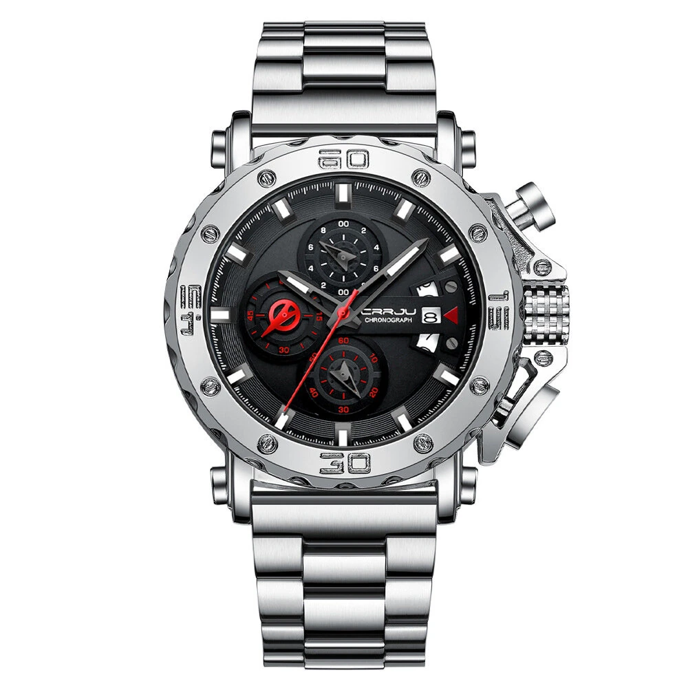CRRJU Men's Quartz Chronograph Watch Stainless Steel Strap Waterproof Large Dial Luminous Sport Wristwatch with Date Function (image for) CRRJU Men's Quartz Chronograph Watch Stainless Steel Strap Waterproof Large Dial Luminous Sport Wristwatch with Date Function