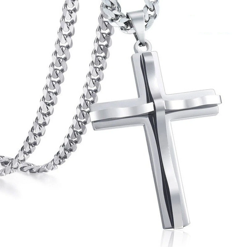 Cross Pendant Necklaces For Men Women Golden Silvery Stainless Steel Charm Chain Male Hip Hop Jewelry (image for) Cross Pendant Necklaces For Men Women Golden Silvery Stainless Steel Charm Chain Male Hip Hop Jewelry