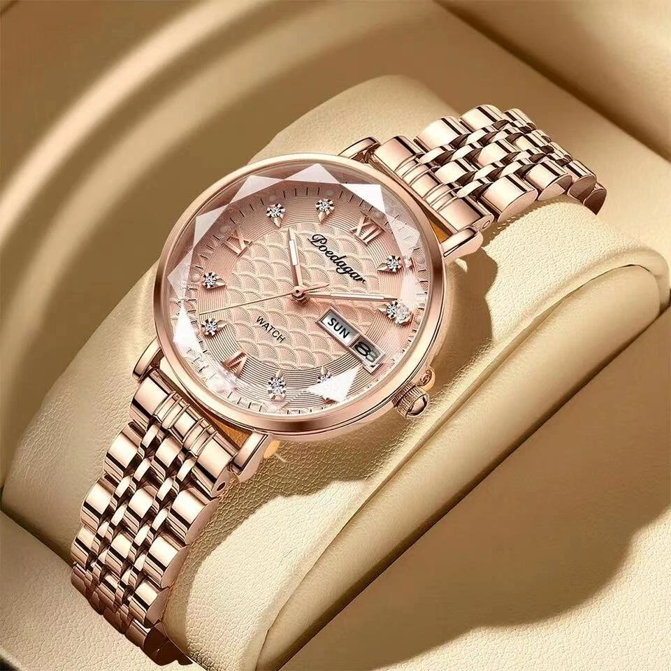 POEDAGAR Women Luxury Rhinestone Quartz Watch Waterproof Luminous Wristwatch Calendar Analog Stainless Steel Wrist Watch Elegant Ladies Watches (image for) POEDAGAR Women Luxury Rhinestone Quartz Watch Waterproof Luminous Wristwatch Calendar Analog Stainless Steel Wrist Watch Elegant Ladies Watches