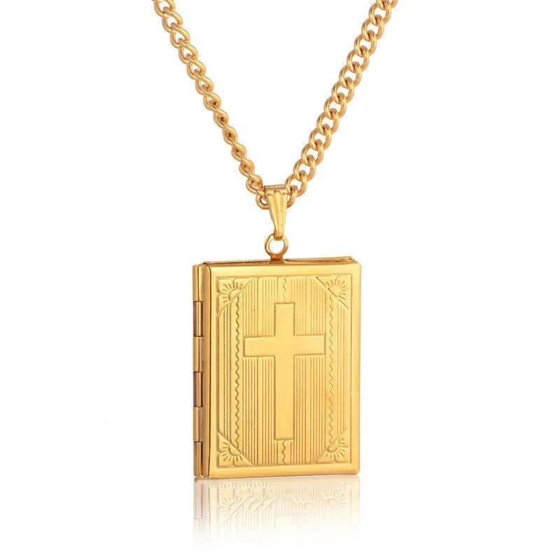 Religious Jesus Cross Locket Pendants Gold Silver Color Photo Frame Memory Necklace for Women/Men Stainless Steel Cross Necklace Faith Jewelry Gift (image for) Religious Jesus Cross Locket Pendants Gold Silver Color Photo Frame Memory Necklace for Women/Men Stainless Steel Cross Necklace Faith Jewelry Gift